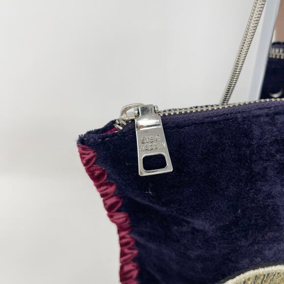 Steve Madden Pegasus Crossbody Shoulder Bag Blue Velvet Gold Sequins Zip Top - Picture 5 of 10